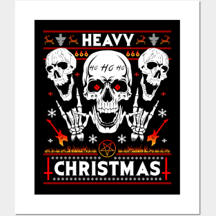 HEAVY CHRISTMAS Ugly Christmas Sweater Metalhead, Grunge, Death Metal, Guitarist, Drummer, Lead Singer, Satanic, Satan Claus Skull Pentagram Antichristmas Devil Skull Design Posters and Art